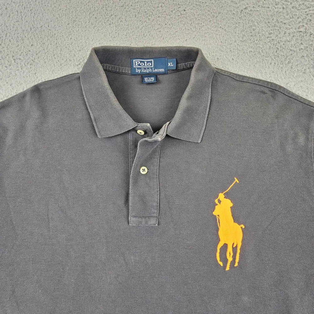 Polo Ralph Lauren Polo Shirt Mens XL Gray Orange Big Pony Short Sleeve Cotton